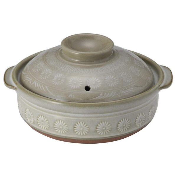 Ginpo Hanamishima Donabe Casserole Earthen Pot IH Compatible nｺ7