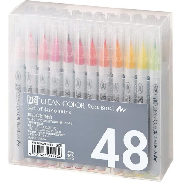 Kuretake ZIG Clean Color Real Brush Marker 48 Colors RB-6000AT/48V