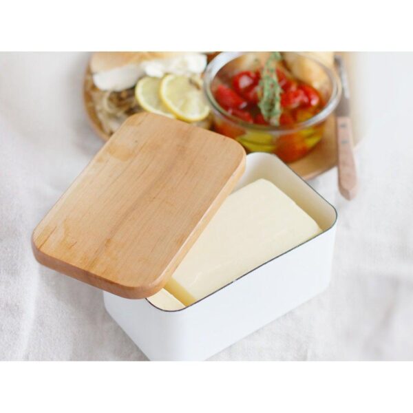 Noda Horo Enamel Butter Dish with Wooden Lid 450g