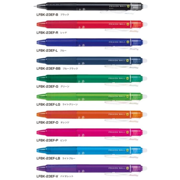 Pilot Frixion Ball Knock Erasable Gel Ink Pens 10 Colors 0.5mm LFBK-230EF-10C