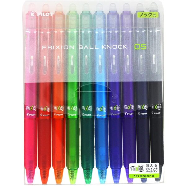 Pilot Frixion Ball Knock Erasable Gel Ink Pens 10 Colors 0.5mm LFBK-230EF-10C