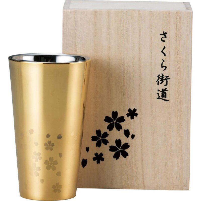 Wahei Freiz Double Wall Tumbler Sakura Pattern Gold SM-9705