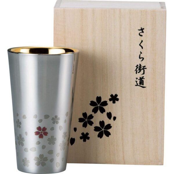 Wahei Freiz Double Wall Tumbler Sakura Pattern Silver SM-9704