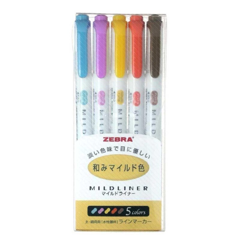 Zebra Mildliner Highlighter Markers Soothing Colors WKT7-5C-RC