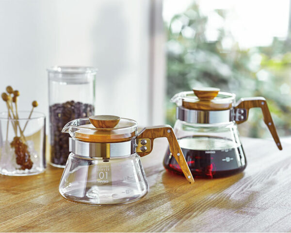 Hario Olive Wood Coffee Server 600ml – Heatproof Glass Carafe for Pour Over